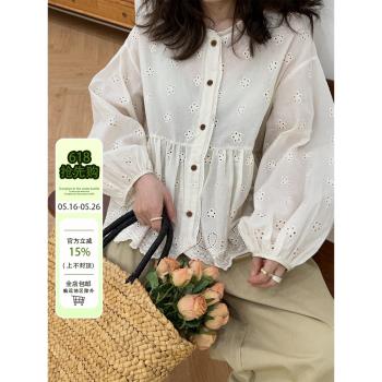水瓶裡的蠍子日系學院風圓領娃娃衫韓版寬松純色刺繡單排扣上衣女
