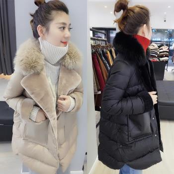 歐洲站冬裝女2022新款歐貨潮時尚加厚翻領大毛領中長款羽絨服繭型