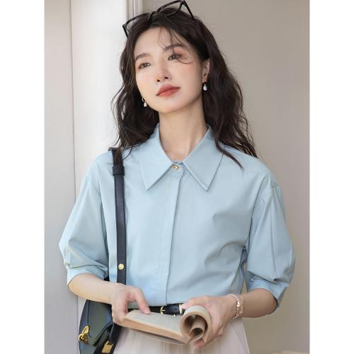 法式薄荷淺綠色短袖襯衫女夏季新款2026面試職業通勤正裝半袖上衣