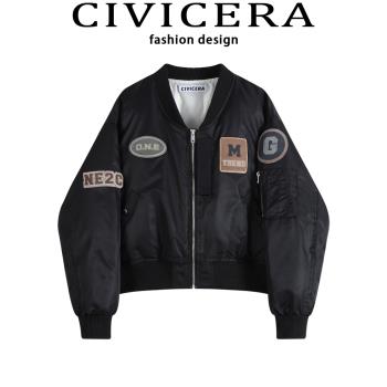 CIVICERA美式棒球服外套女冬季加厚設計感復古飛行服棉衣短款夾克