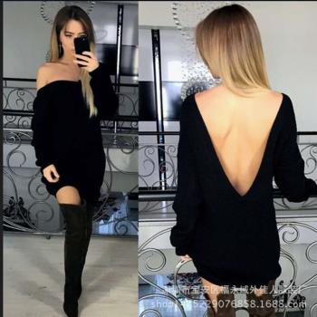 Spring new womens backless sexy bag hip dress