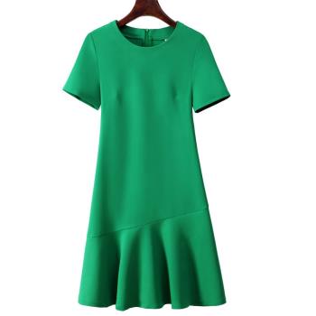 寬松大碼修身A字短袖綠色裙子