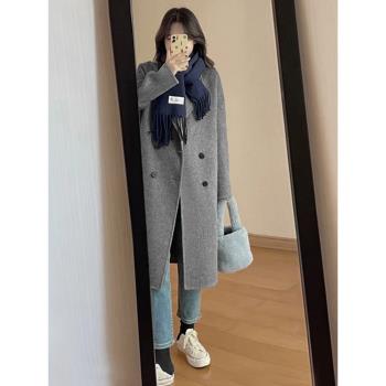 灰色毛呢子大衣女2023新款今年流行漂亮赫本風氣質韓系高級外套冬