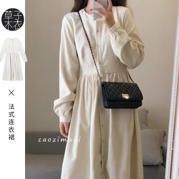 早春法式長袖襯衫連衣裙子2025新款女秋冬氣質溫柔學院風白色長裙