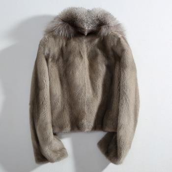 女式外套超短款狐貍毛領水貂皮