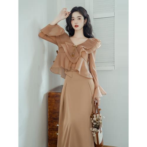 江浙滬名媛富家千金穿搭套裝高級感 溫柔法式連衣裙子女秋季禮服