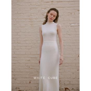 whitecube極簡修身中長款羊毛無袖半高領針織連衣裙子顯瘦女秋冬