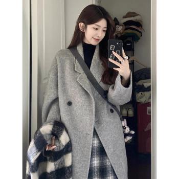 高階感灰色毛呢大衣女秋冬季2025新款今年流行韓劇女主外套中長款