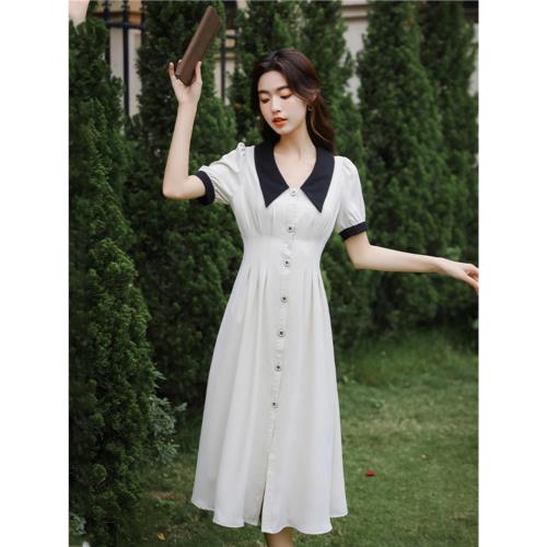 法式簡約連衣裙女高級感正式場合面試顯瘦氣質長裙白色襯衫裙長款