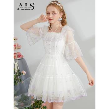 艾麗絲甜美網紗短袖荷葉邊仙女裙