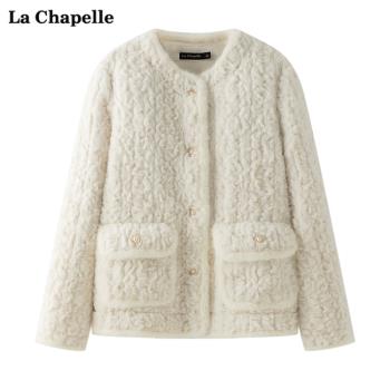 拉夏貝爾/La Chapelle仿兔毛加厚外套女寬松氣質圓領上衣冬季新款