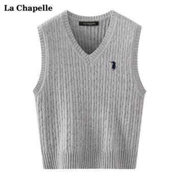 拉夏貝爾/La Chapelle麻花v領針織背心馬甲女寬松疊穿毛衣坎肩秋