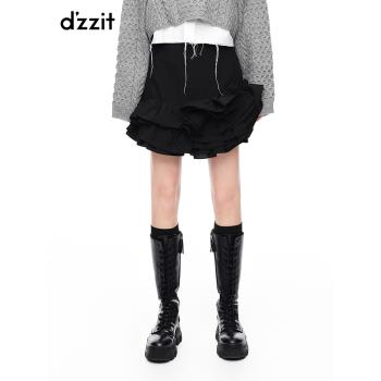 dzzit地素甜酷少女荷葉邊層疊裝飾半身裙短裙女