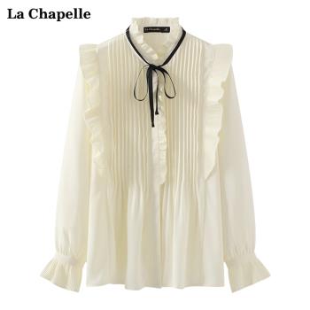拉夏貝爾/La Chapelle長袖襯衫女復古宮廷風設計感荷葉邊襯衣上衣