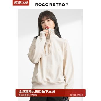 【清倉特價】ROCO白色拉鏈刺繡衛衣女夏季chic寬松ins潮長袖上衣