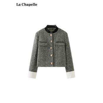 拉夏貝爾/La Chapelle金絲絨領小香風外套女寬松顯瘦氣質上衣秋季