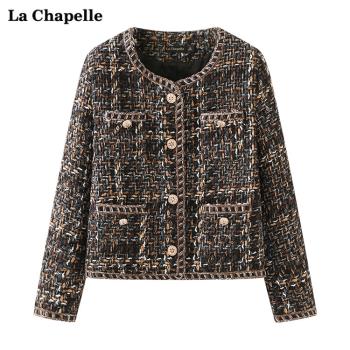 拉夏貝爾/La Chapelle粗花呢V領法式復古小香風短外套女氣質上衣