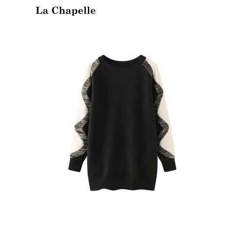 韓都衣舍灰色拼色波浪袖圓領毛衣女韓版寬松顯瘦設計感上衣新款春