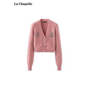拉夏貝爾/La Chapelle復古短款針織開衫女寬松外穿毛衣外套新款秋
