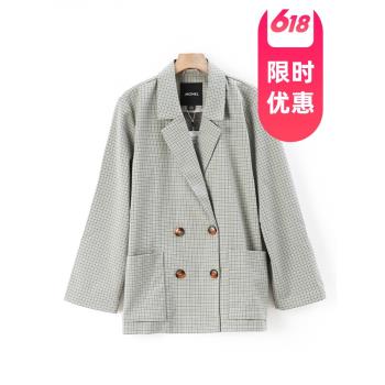 MK合款韓版休閑格子上衣西裝外套