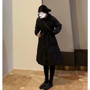 韓版中長款顯瘦黑色外套羽絨服