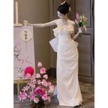 韓式輕婚紗超仙夢幻新娘迎賓紗氣質輕奢顯瘦結婚訂婚森系抹胸禮服