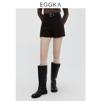 EGGKA 呢子氣質西裝短褲簡約通勤冬百搭修身高腰大長腿五分休閑褲
