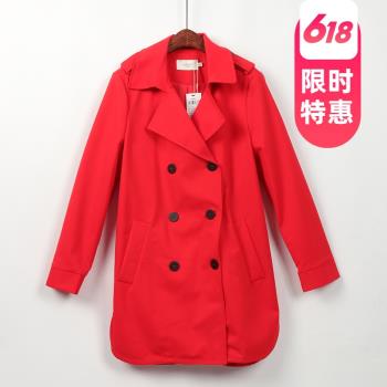 真系列 秋女裝 紅色雙排扣寬松 中長款風衣外套 折扣EP31641