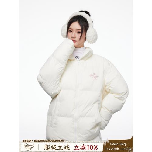 ELEVEN SLEEP冬季原創蝴蝶結刺繡立領棉服男女學院風寬松棉衣外套
