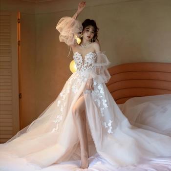 抹胸婚紗2023新款新娘結婚主紗高級復古氣質名媛蓬蓬裙出門紗禮服