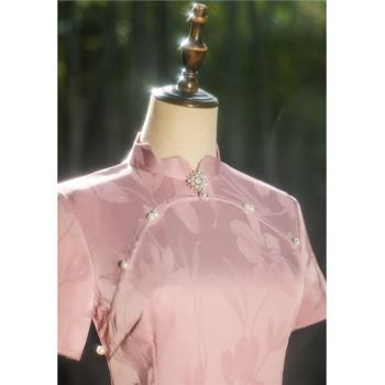 粉色改良旗袍溫柔淑女日常可穿改良連衣裙2023年夏季新款氣質優雅