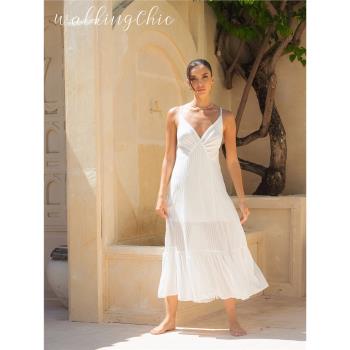walkingChic白色連衣裙高級感仙女范海邊度假泳衣比基尼罩衫裙