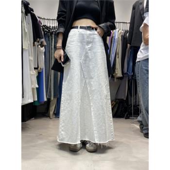 韓國東大門2024春季新款設計感拼接牛仔半身裙女高腰百搭顯瘦長裙