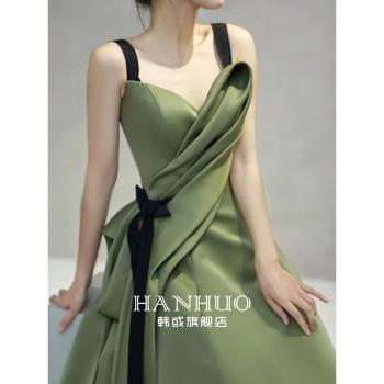 綠色晚禮服裙女2025新款輕奢高階感生日成人禮宴會主持人聲樂藝考