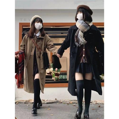 忘川琉璃【冬日咖啡】牛角扣jk大衣毛呢外套秋冬女小個子加厚秋冬