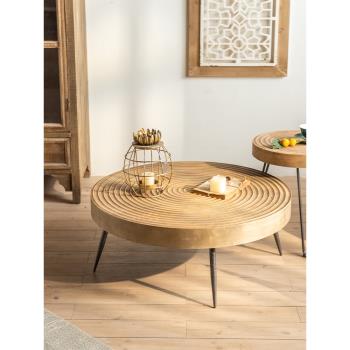 日式木質圓形茶幾小戶型創意客廳民宿高級藝術感侘寂風年輪小桌子