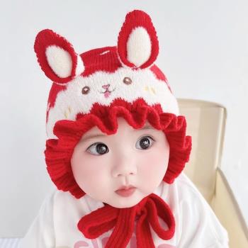 秋冬款毛線保暖女寶寶嬰兒帽子