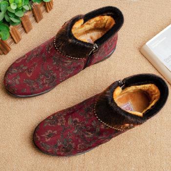 冬季加絨保暖平底防滑老北京布鞋