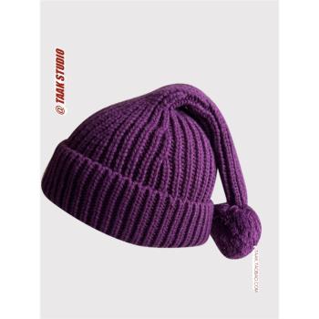 韓國新款巫女帽可愛球球毛線帽子女秋冬天百搭保暖包頭護耳針織帽