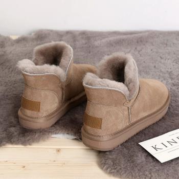 冬季牛皮羊毛短筒防滑保暖雪地靴