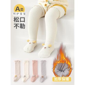 嬰兒襪子冬季純棉加厚保暖珊瑚絨過膝高筒秋新生兒松口寶寶長筒襪