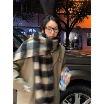 韓國冬季加厚大圍巾女高階感保暖百搭棋盤格圍脖男氣質馬海毛披肩