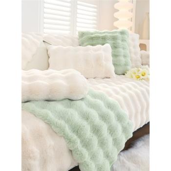 毛絨沙發墊冬款加厚保暖冬季毛絨沙發套罩簡約現代防滑午睡毯