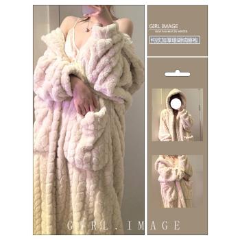 純欲高階女加絨加厚連帽提花睡袍