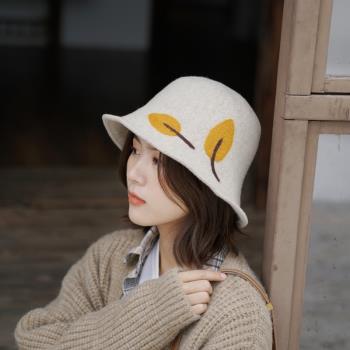 日系手工刺繡秋冬女可折疊帽子