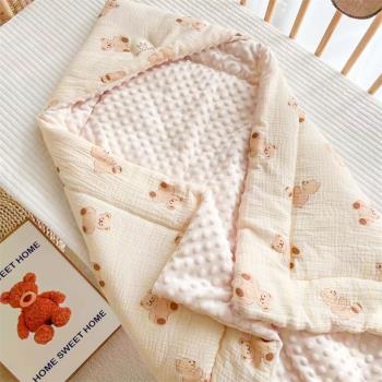 嬰兒豆豆絨抱被秋冬加厚寶寶包被純棉紗布初生產房裹被新生兒保暖