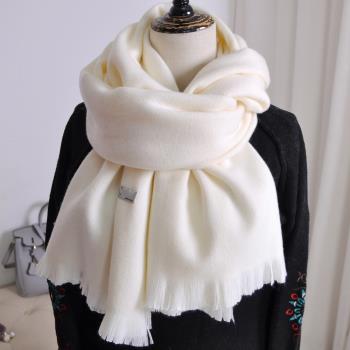 東大門女冬季羊絨加厚白色圍巾