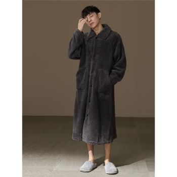 珊瑚絨男士保暖冬天可外穿睡袍