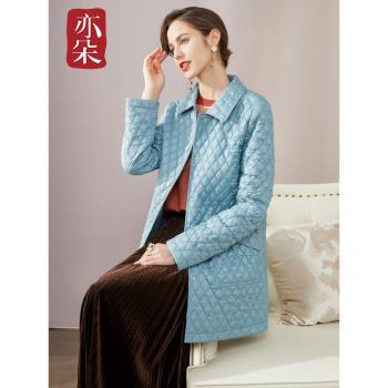 今年流行秋冬季藍色輕薄棉服女款中長款夾棉小棉襖2025年新款外套