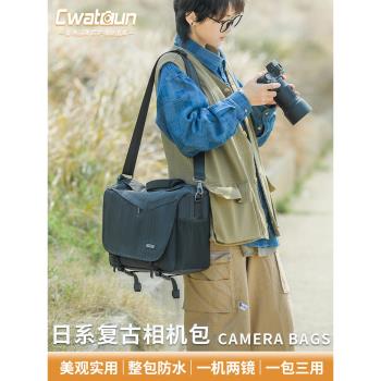 Cwatcun香港品牌單肩相機包單反大容量防水男女微單佳能尼康便捷專業斜挎攝影包
